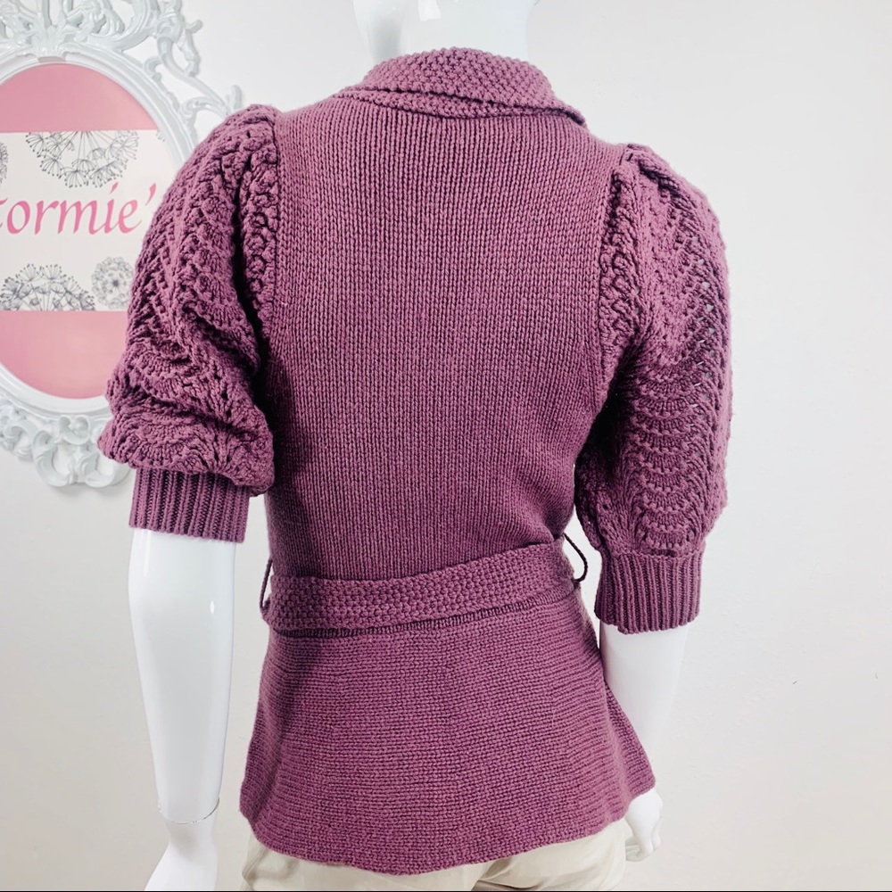 BCBGMAXAZRIA/Light Purple Belted  Crochet Cardigan - Picture 5 of 8